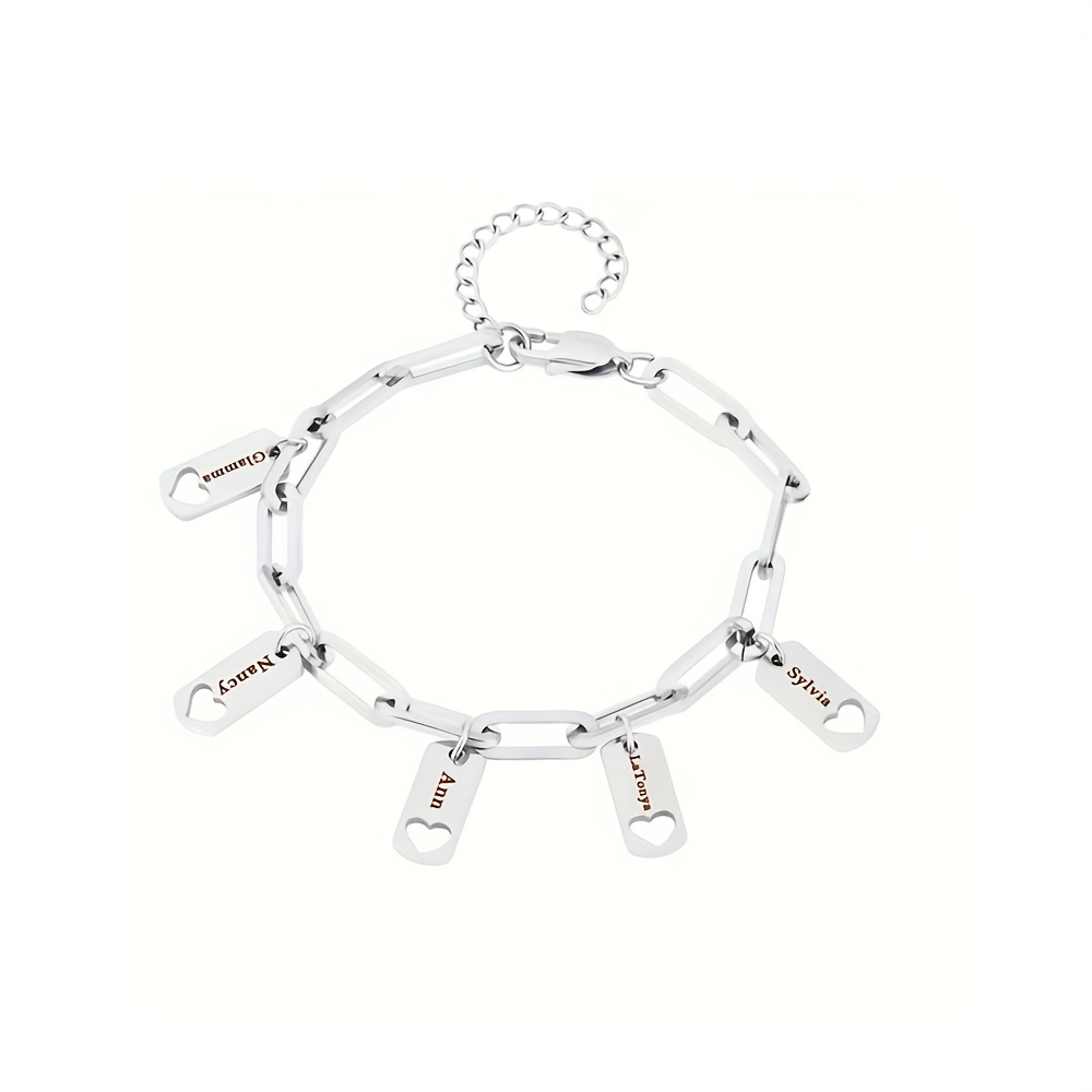 Women's Personalized Nameplate Bracelet with Hollow Heart Pendant